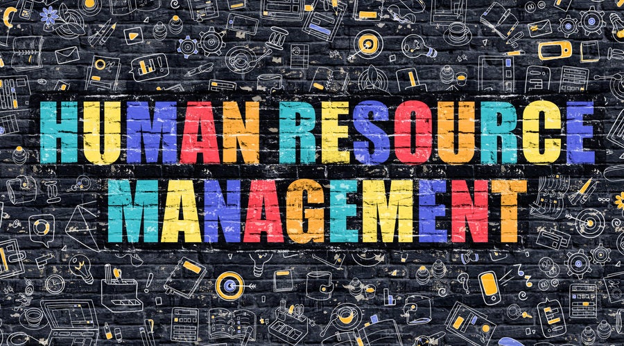 Human Resource Management Concept. Modern Illustration. Multicolor Human Resource Management Drawn on Dark Brick Wall. Doodle Icons. Doodle Style of Human Resource Management Concept.
