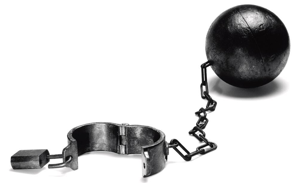 Ball and chain, B&W image