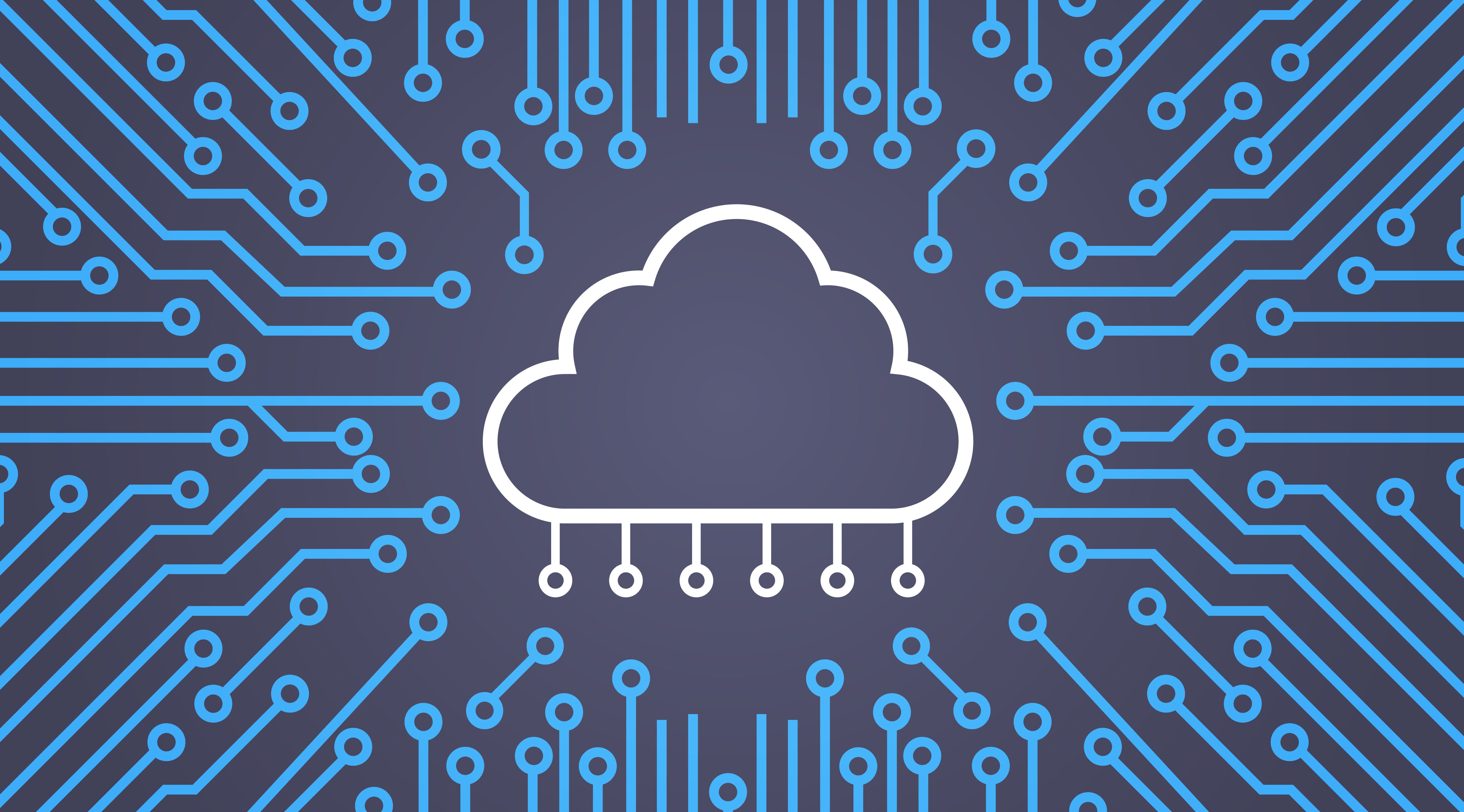 Cloud Database Over Computer Chip Moterboard Background Data Center System Concept Banner Vector Illustration
