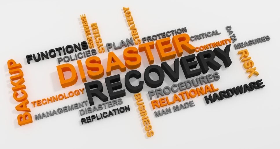 Disaster Recovery word cloud over white background