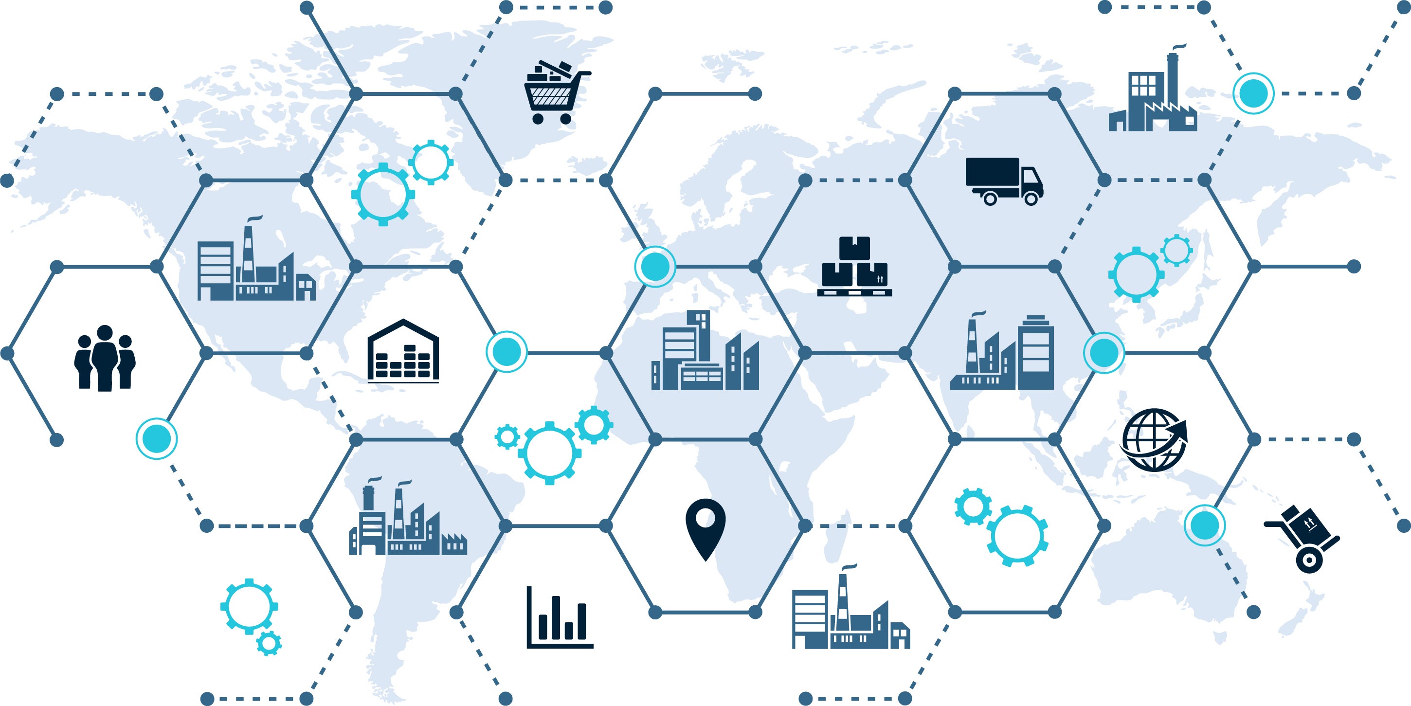 global company network - growth, trade & logistics - vector illustration