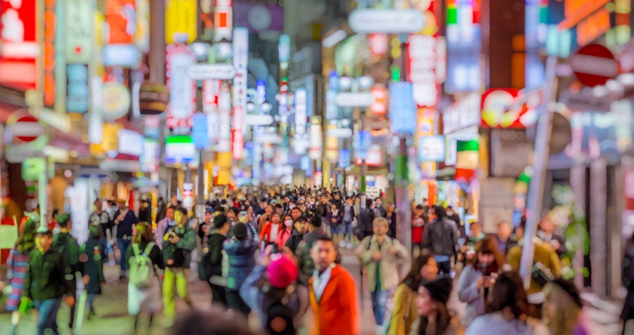 Bokeh of Shibuya Shopping Street, Japanese trade and investment, Asia economy