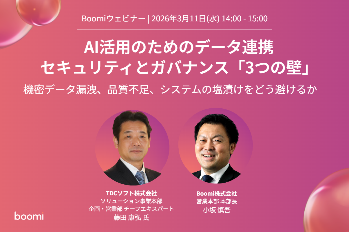 Boomiウェビナー アイキャッチ AI活用のためのデータ連携 セキュリティとガバナンス