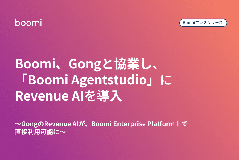 Boomi プレスリリースサムネイル：BoomiがGongと協業しBoomi AgentstudioにRevenue AIを導入