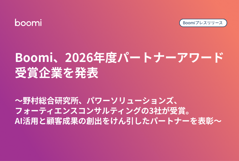 Boomi Miniatura del comunicato stampa:Boomi, annunciate le aziende vincitrici del Partner Award per l’anno fiscale 2026: le tre società premiate sono Nomura Research Institute, Power Solutions e Fortience Consulting