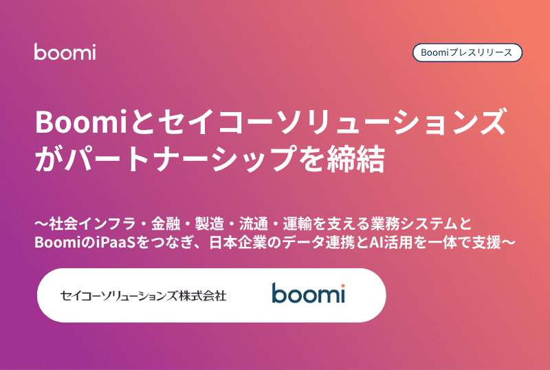 Boomi プレスリリースサムネイル：Boomiとセイコーソリューションズがパートナーシップを締結