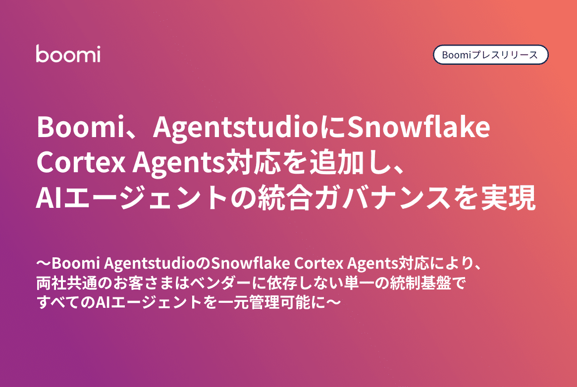 Boomi プレスリリースサムネイル：Boomi AgentstudioにSnowflake Cortex Agents対応を追加しAIエージェントの統合ガバナンスを実現