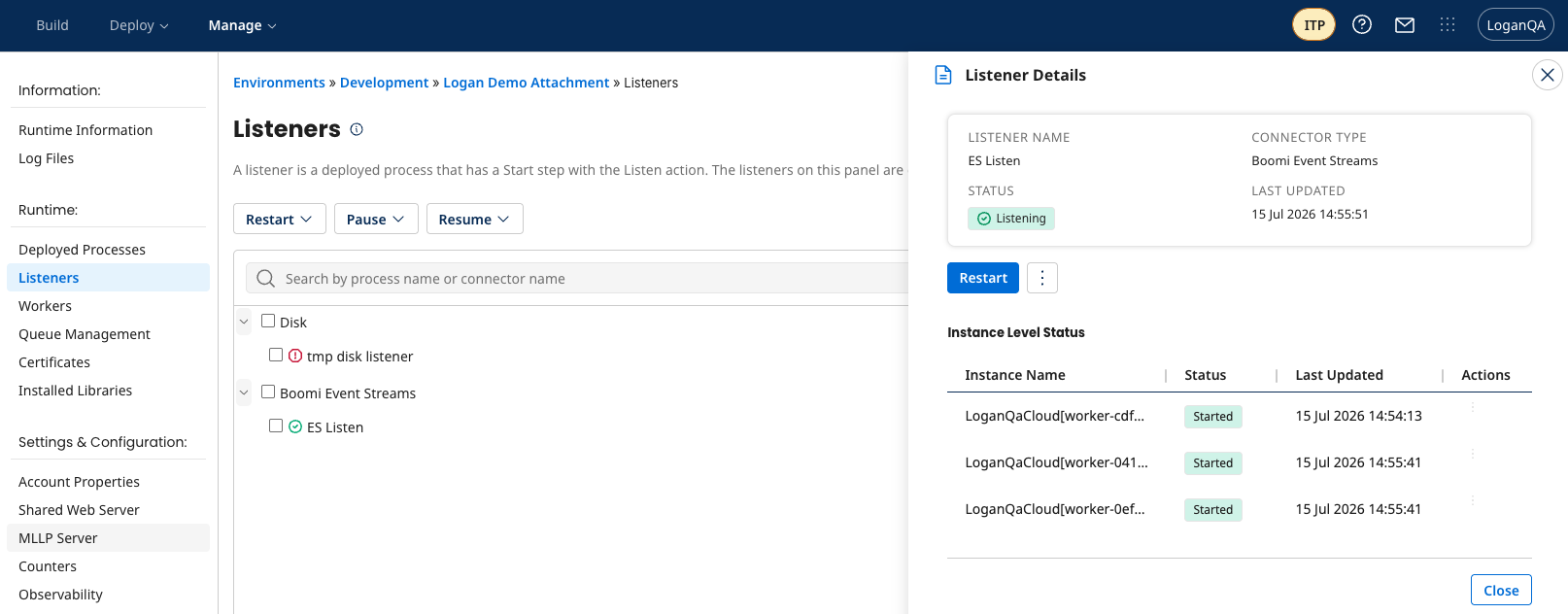 Listener Status Detail screenshot